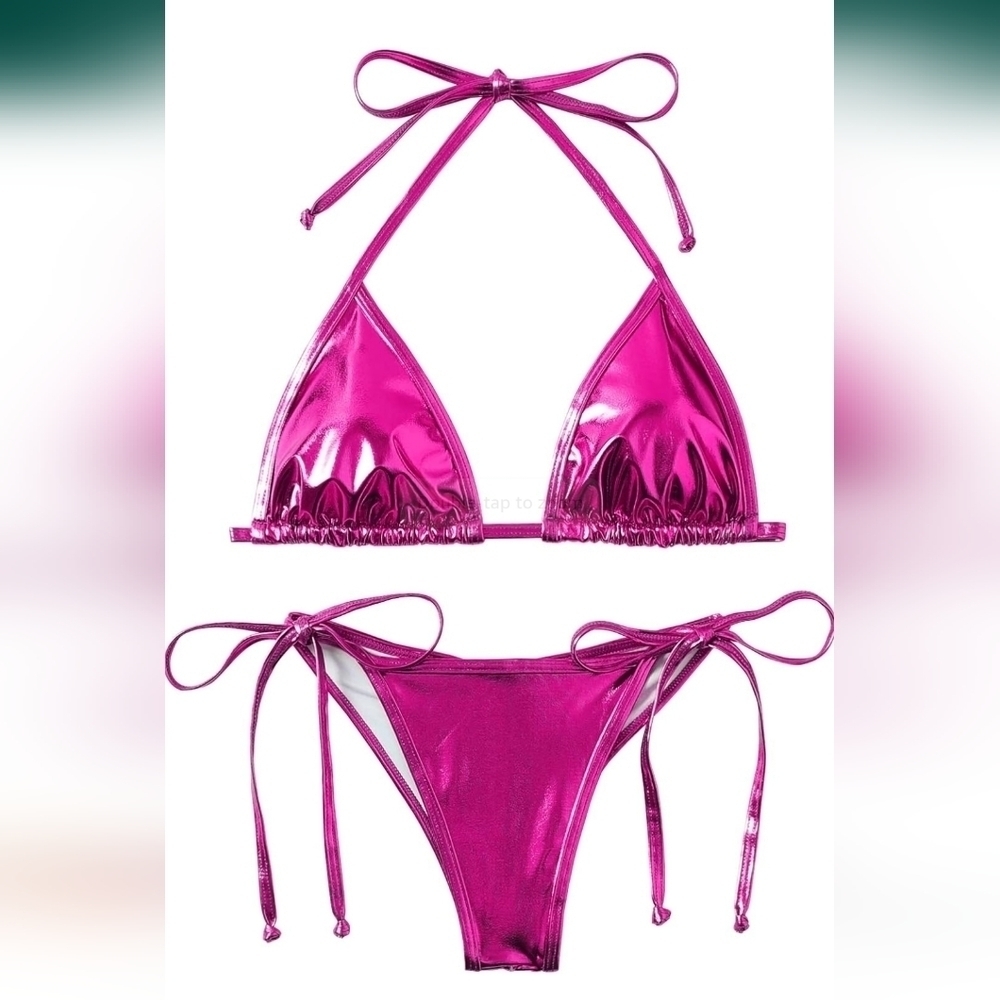 Metallic Bikini Sets Shiny String Padded Triangle 2 Piece
